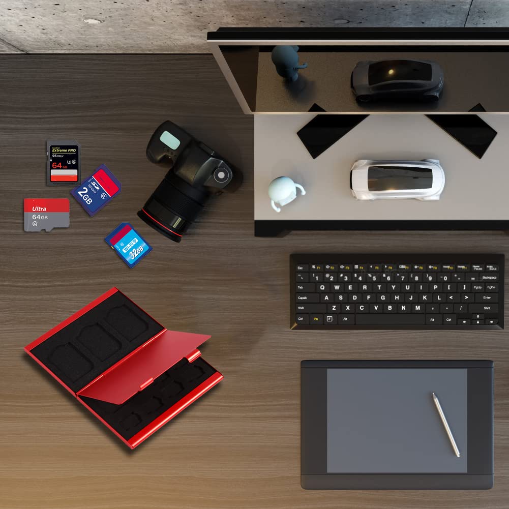 Custodia per scheda di protezione Custodia per scheda di memoria Custodia per scheda di memoria in alluminio da 12 slot, scheda TF e supporto per scheda SD - Porta carte tascabile portatile(Rosso