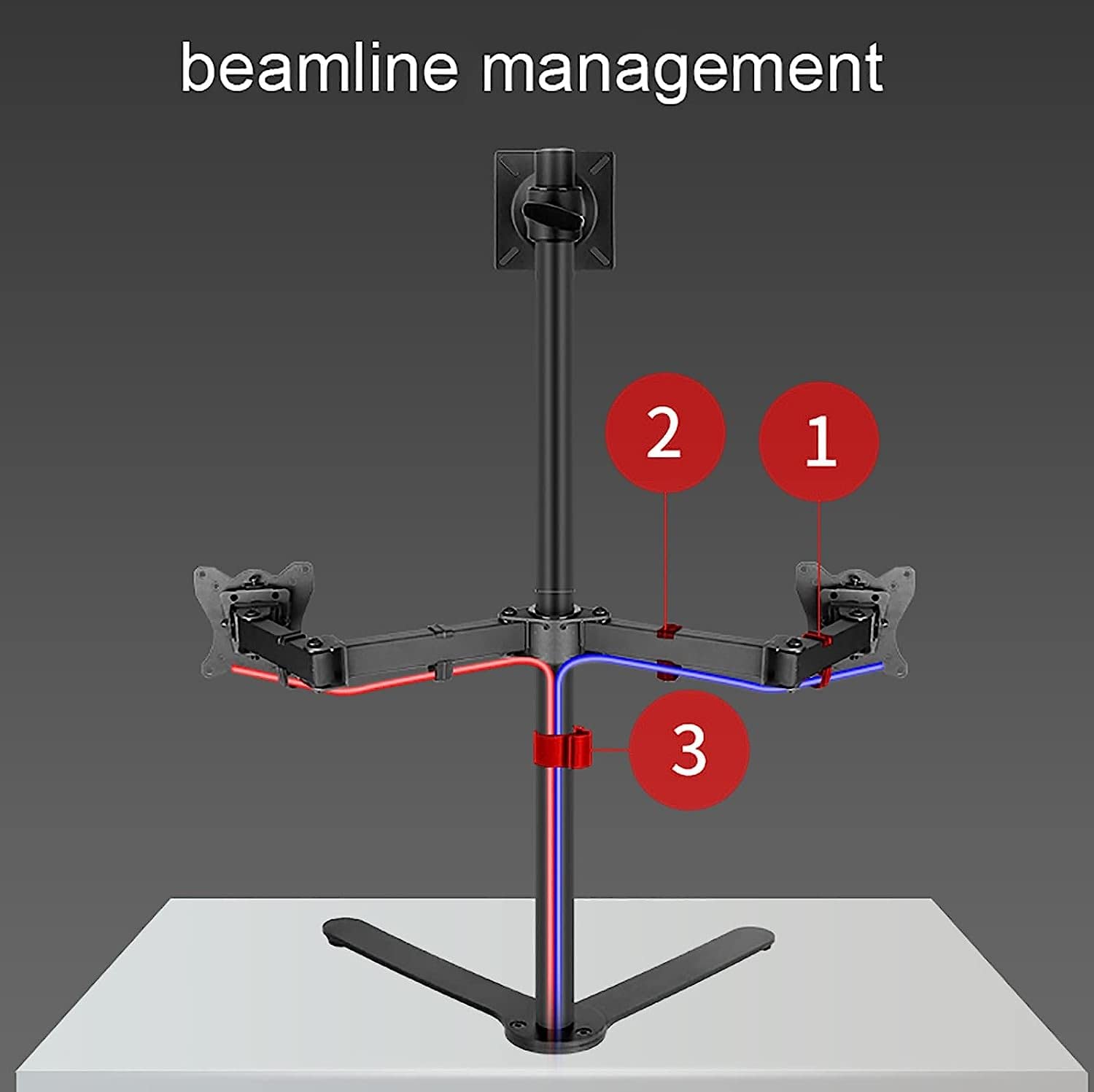 Supporto Universale per TV, Multifunzione, per Tre Monitor, Tre Bracci Regolabili per impieghi gravosi con Base in Metallo, per Tre schermi TV da 27 Pollici.