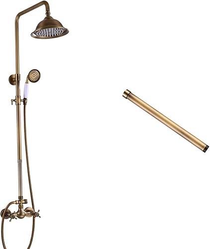 Sistema de ducha de latón antiguo, cabezal de ducha de lluvia de 8 pulgadas, rociador de mano con doble mango cruzado, grifo de ducha de baño,