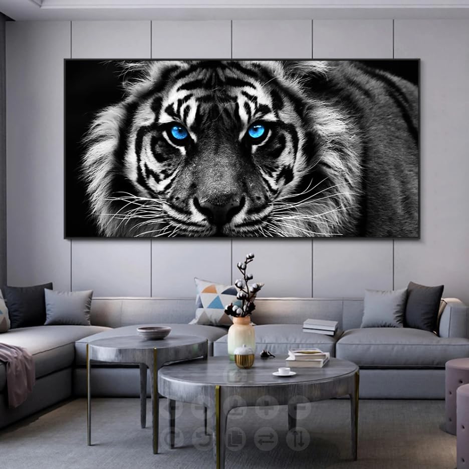 Impression sur toile tête de tigre noir et blanc 40x70cm sans cadre par Rumlly