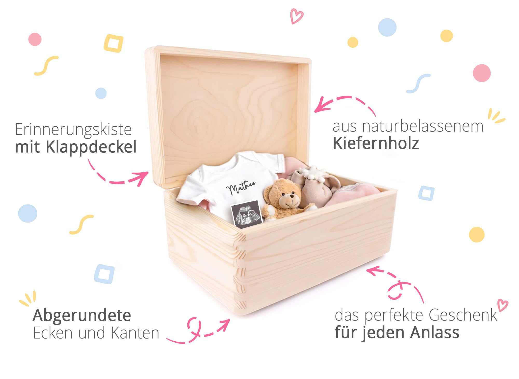 Little Deco Baby Erinnerungsbox personalisierte Holzkiste, Aufbewahrungsbox mit Namen, Blumen Schmetterlinge, Geschenk zur Geburt & Taufe, Geburtstag für Mädchen XHL1148-1-L