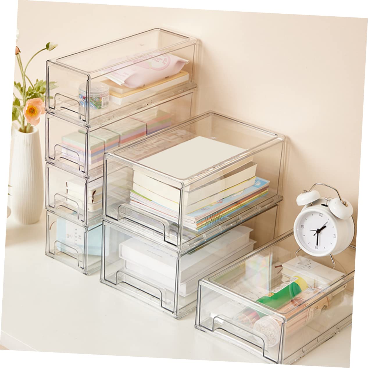 2 Uds Soporte Para Cosméticos Organizador De Cajones De Cosméticos Transparente Organizador De Cajones Estuche De Almacenamiento De Maquillaje Apilable Soporte Para Cajones De