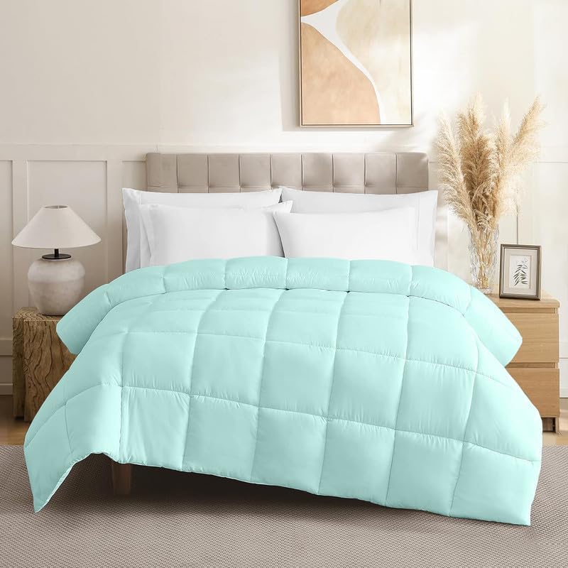 200 GSM All Season 1-Pcs Reversible Comforter Quilted Box Stitched with Corner Tabs 400 Thread-Count 100% Egyptian Cotton Base Color Aqua Blue Solid Size Queen (90"x90")