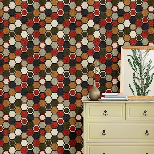 Image of Multicolor Hexagon Texture Self Adhesive Wallpaper Peel & Stick, Waterproof, Scratch Resistant 41cm x 244cm