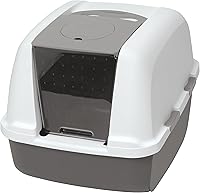 Catit Airsift Jumbo Hooded Litter Box Pan Warm Gray/White - Odor Control, Easy Clean, Leak-Proof for Multi-Cat Homes
