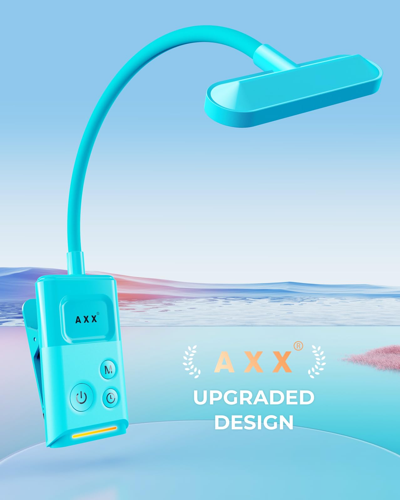 AXX Lampada da lettura ricaricabile per bambini, con clip, a batteria, 1000 mAh, timer da 30/60 minuti, accessori di illuminazione per auto da viaggio di notte, blu nebbioso