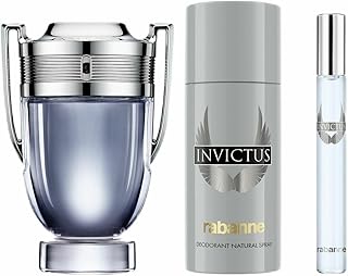 Paco Rabanne Invictus - Set de regalo de 3 piezas para hombres (3.4 onzas Eau De Toilette en espray + desodorante en aerosol de 5.0 onzas + spray de viaje de 0.33 onzas)