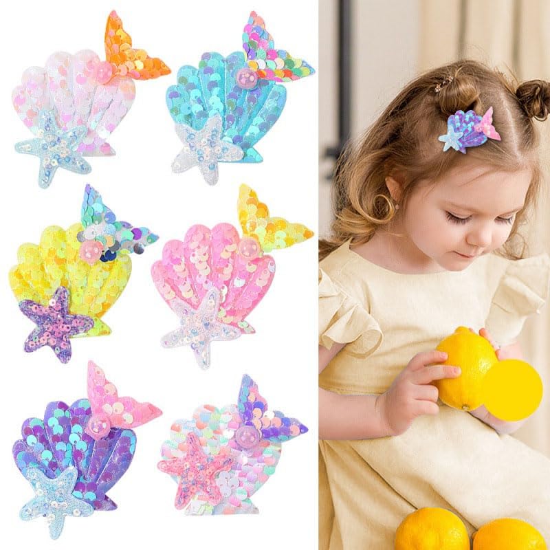 Enchanting Mermaid-Shaped Sequin Hair Clips for Kids - 6 Color Options! (blue) image 3