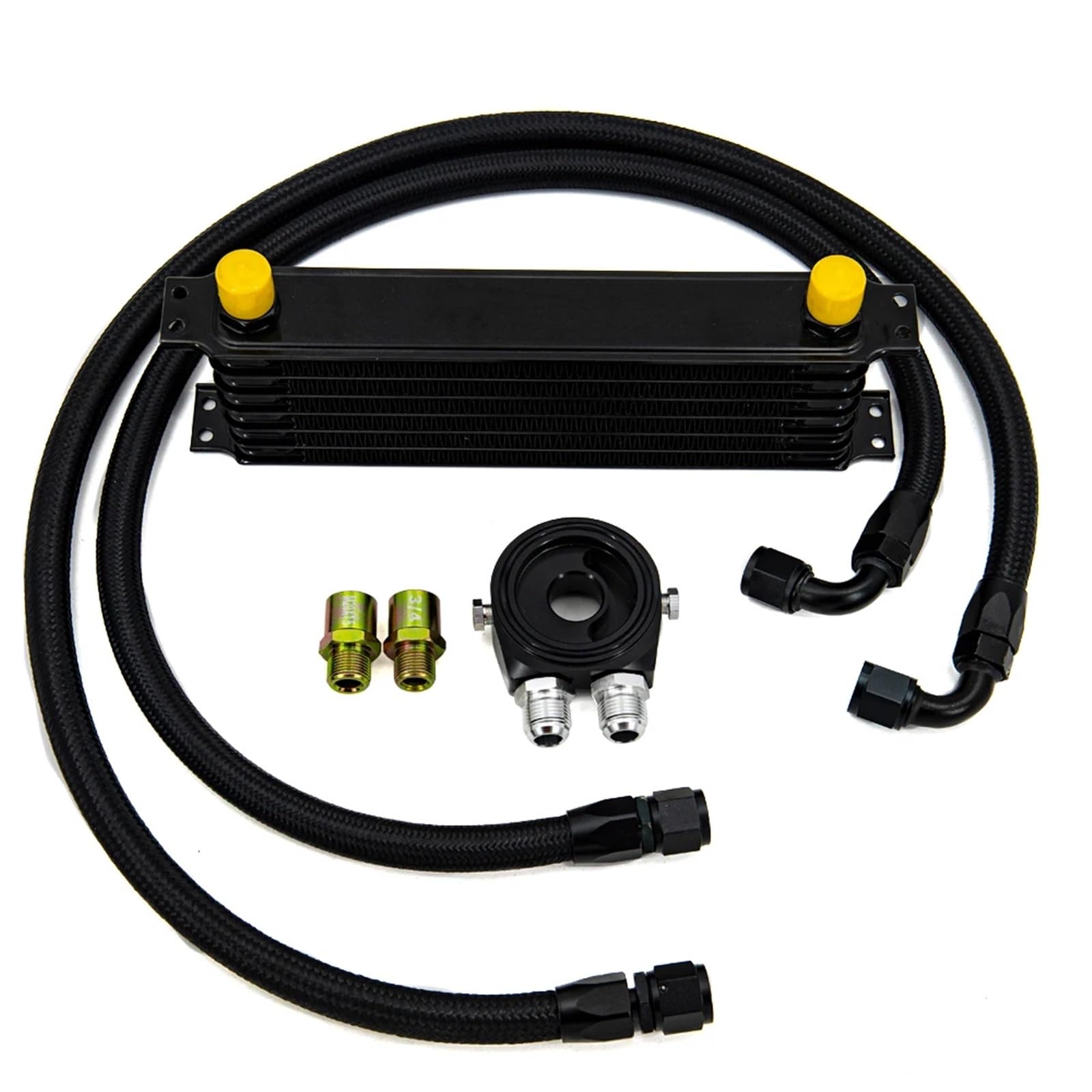 Kit Enfriador Aceite 7 Filas, Kit Enfriador Aceite Transmisión AN10, Filtro Aceite Para Nailon Trenzado Acero Inoxidable Oil Cooler Kit(BLACK 7ROWS type2)