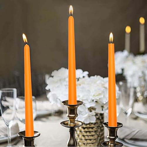 Miniatura 8 de Velas cónicas naranjas de 10 pulgadas para decoración del hogar, juego de 12 velas sin goteo sin perfume, 8 horas de combustión para cenas, bodas,