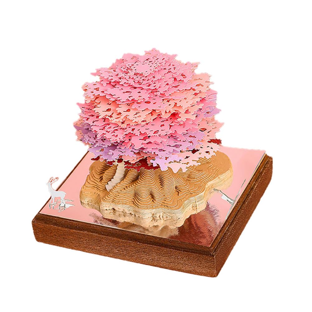 Rosa 3D-Papierschnitzkalender mit Baumhausmotiv