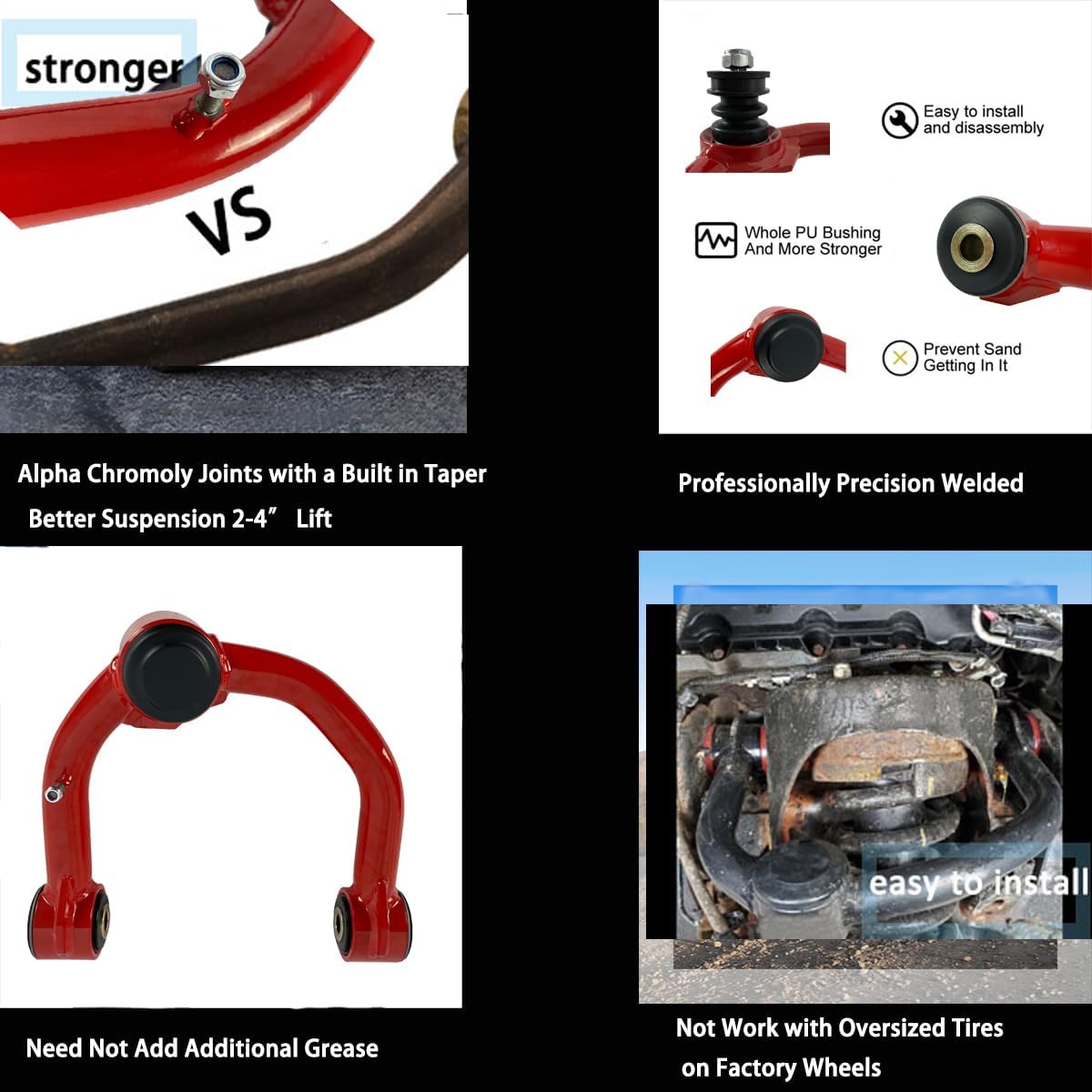 Pair Set 2-4" Front Upper Control Arms Compatible with 1996-2002 4Runner / 1995-2004 Tacoma 3" Suspension Leveling Tubular Lift Kits with Ball Joints,Left and Right Side
