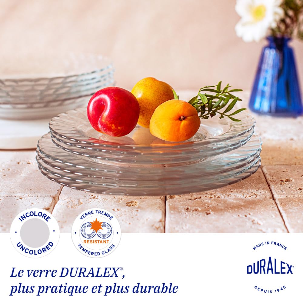 Duralex® Colección Le Picardie® | Plato ondulado de cristal - Cena 23 cl, sopa 23 cl y postre 20,5 cm | Resistente a los arañazos, apto para lavavajillas y microondas, fabricado en