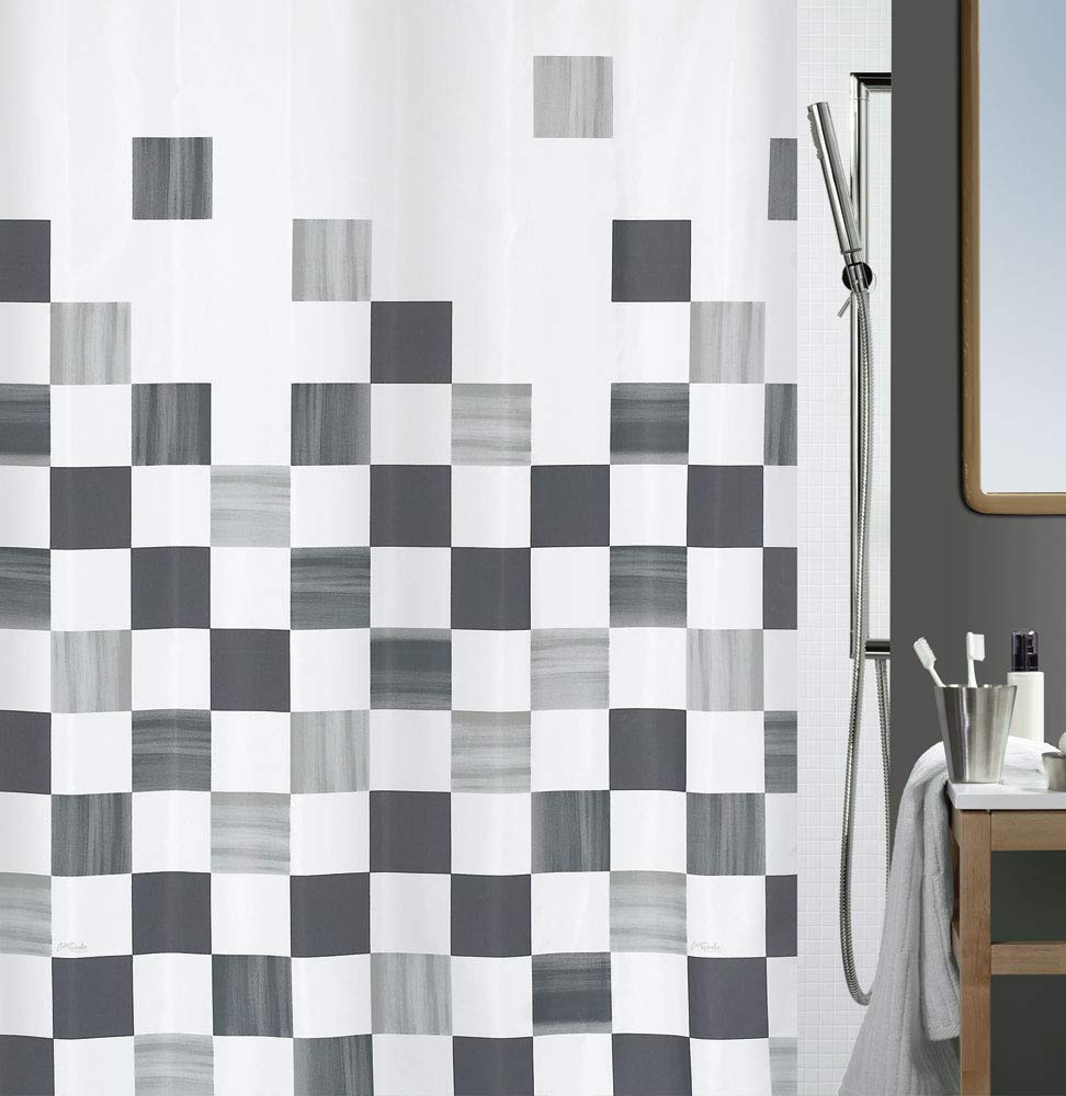 Spirella Anti-Schimmel Duschvorhang - Anti-Bakteriell, waschbar, wasserdicht, Polyester, „Part“ 180x200cm Weiß, Grau Schwarz