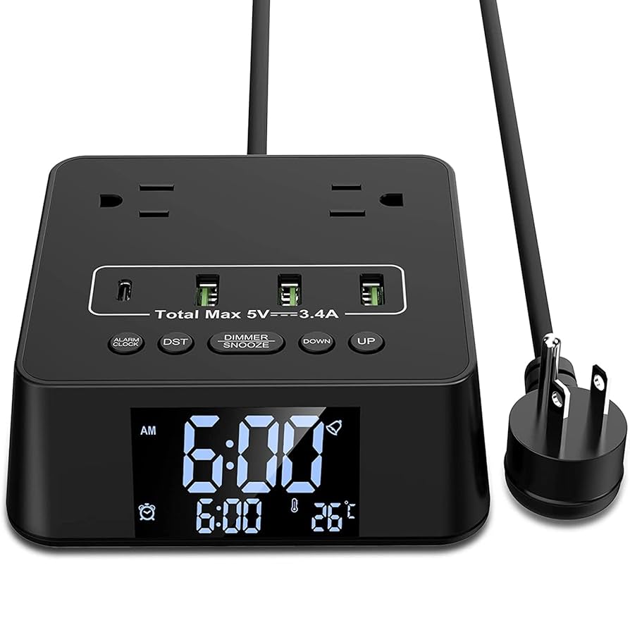 Amazon.co.jp: 電子目覚まし時計充電器、2つのACコンセントと4