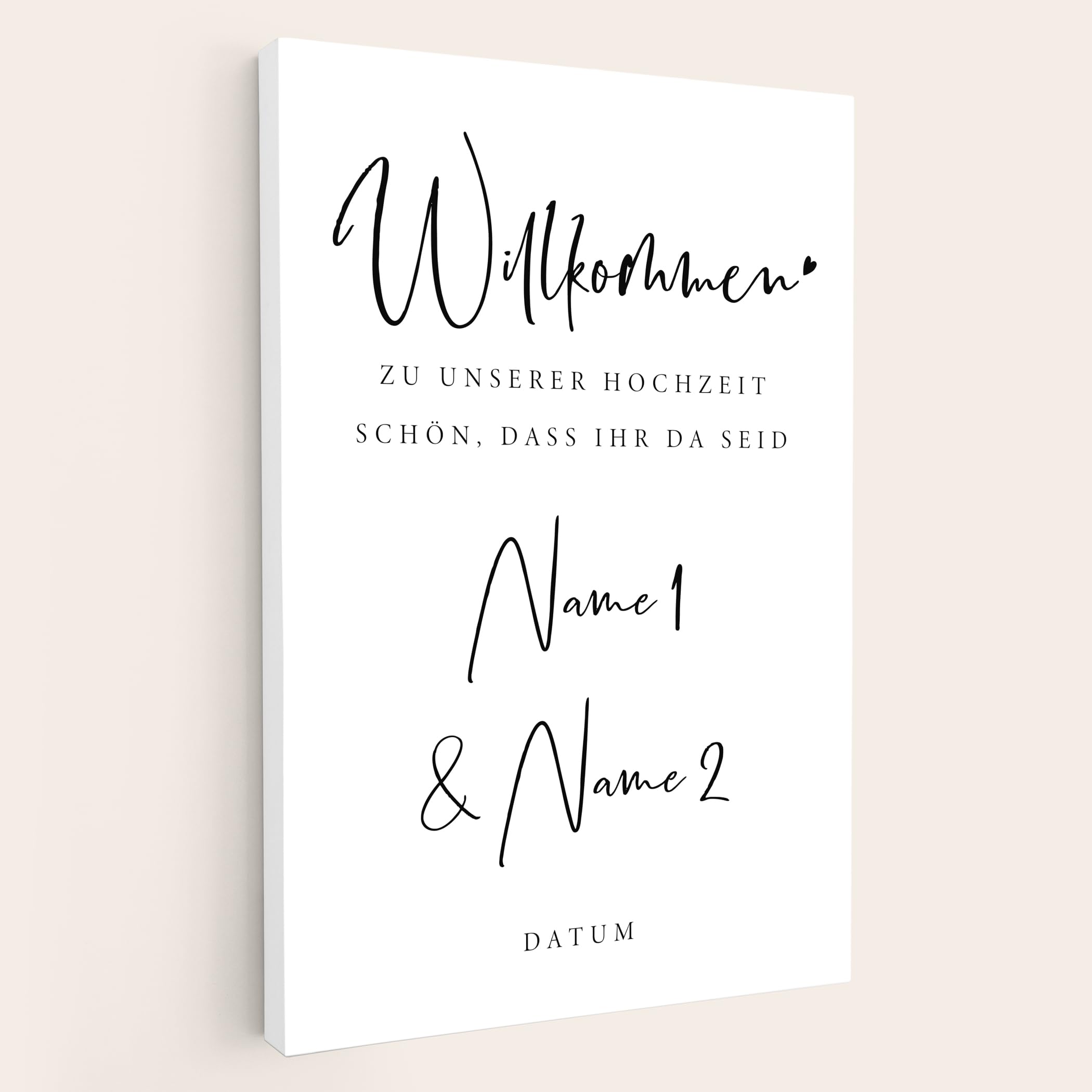 Willkommensschild Hochzeit Hochzeitsschild personalisierte Leinwand minimalistisch Herzlich Willkommen Schild Dekoration (40x60 cm | Ohne Staffelei)