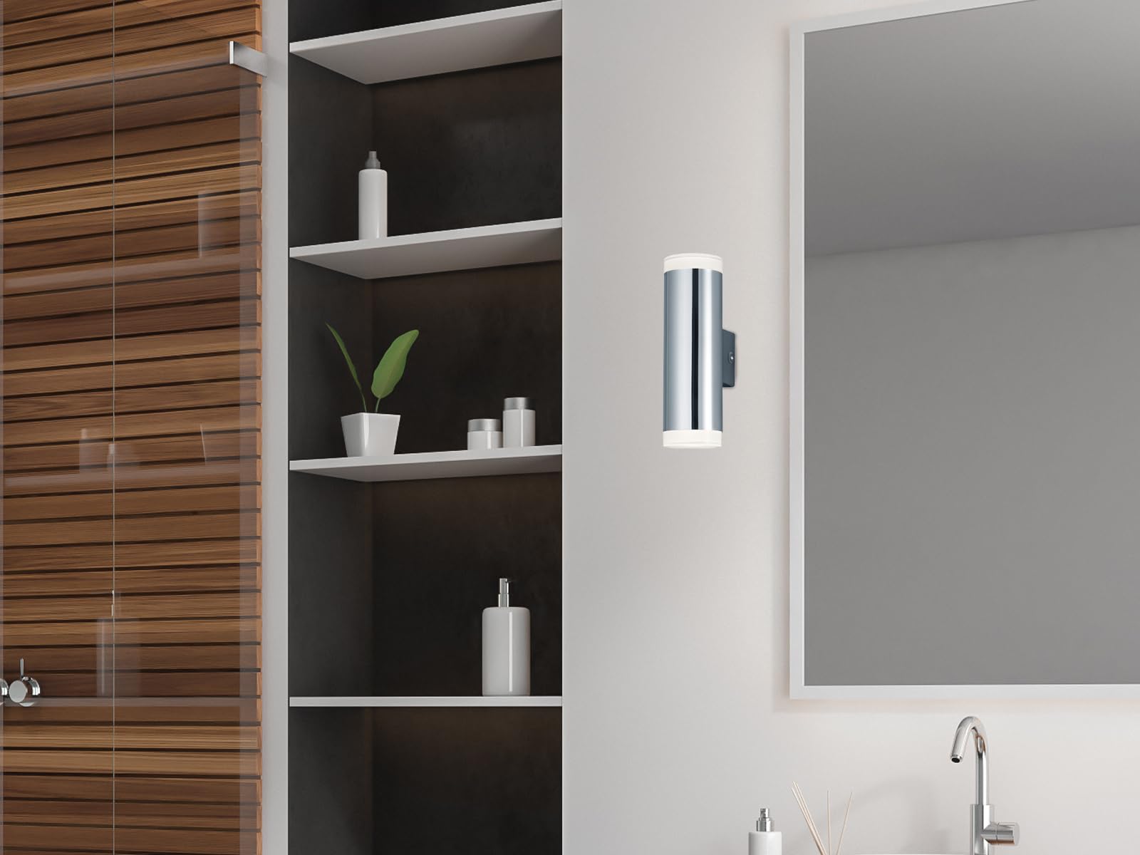 2er SET Badezimmer Wandleuchten Up & Down in Silber Chrom, Höhe 16cm