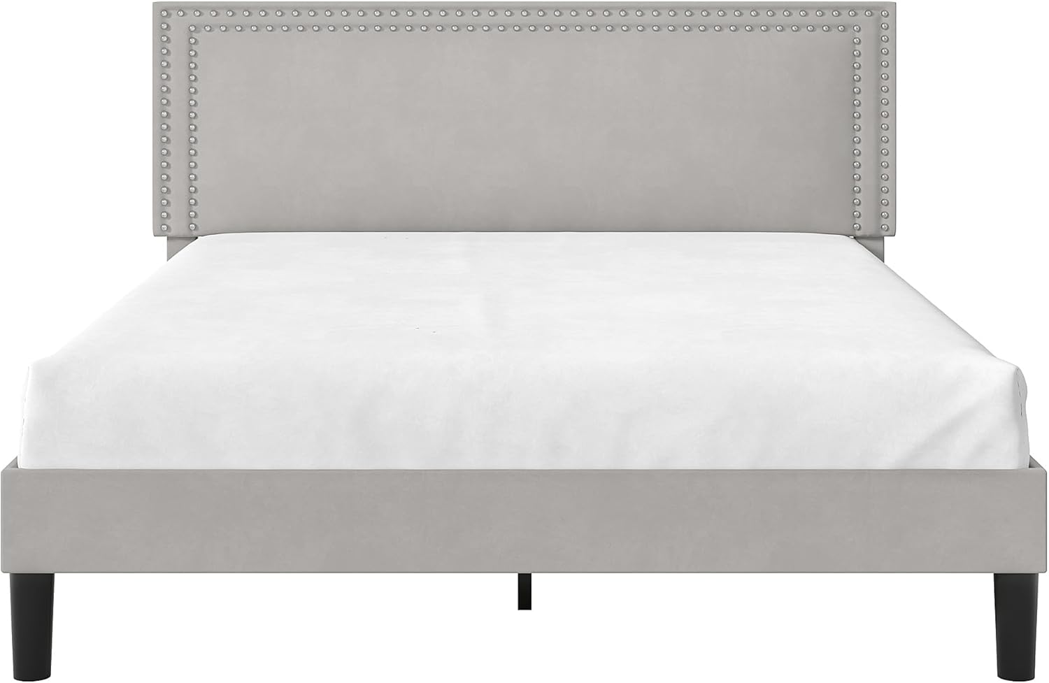 VECELO Full Size Platform Bed Frame with Height Adjustable Upholstered Headboard, Modern Mattress Foundation,Strong Wood Slat Support, No Box Spring Needed, Easy Assembly,Light Grey
