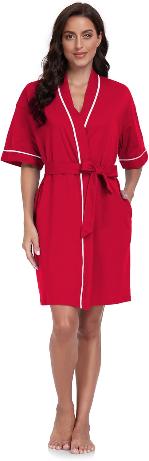 COLORFULLEAF 100% Cotton Women's Robes Lightweight Long Bathrobe Kimono Robe for Women Soft Loungewear with Pockets - Image 3