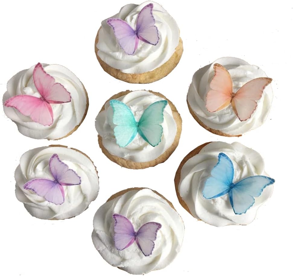 CHOCKACAKE Edible Wafer Paper Butterflies - Set of 24 Purple Pink Green - Cake Decorations, Cupcake Topper