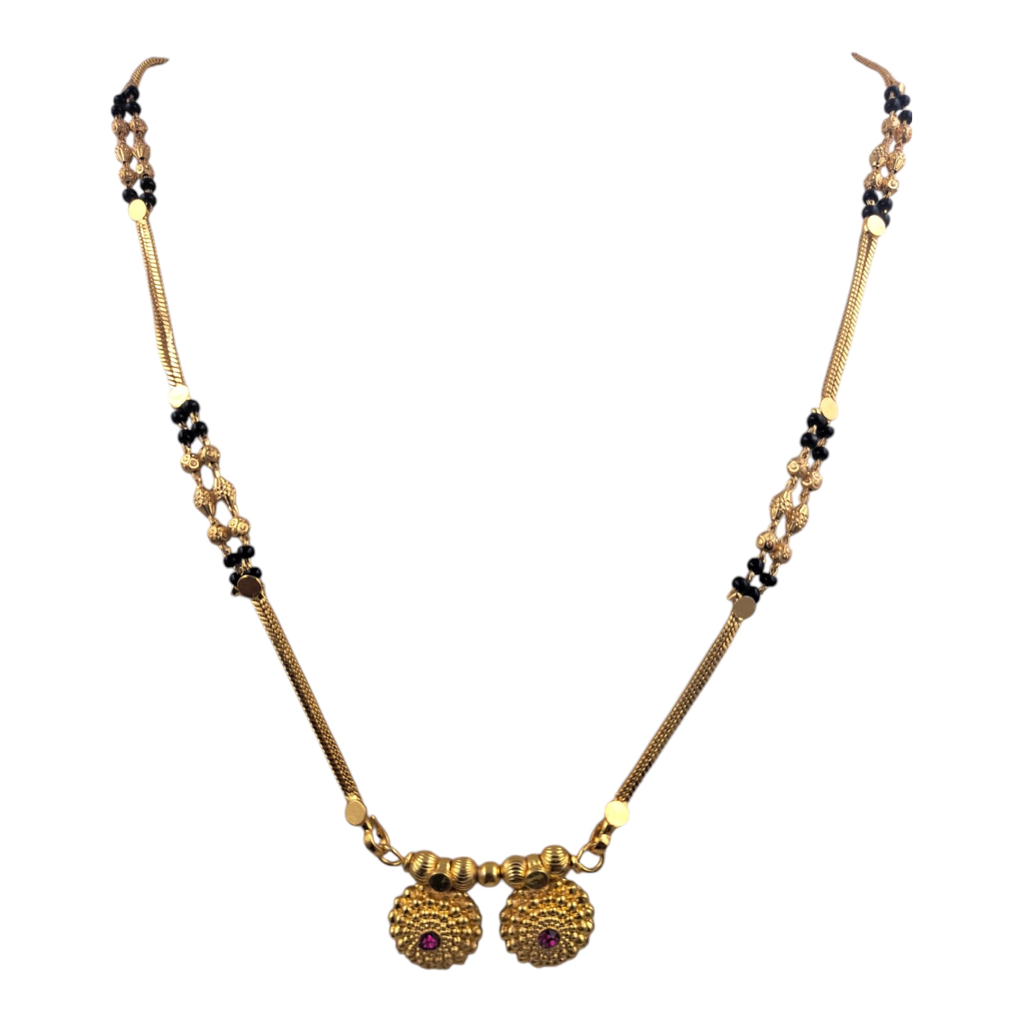 Gold Plated Chain Full Golden Less Black Bead Vati Maharashtrian Marathi Style Mangalsutra Short Size(18 Inch) 5-image-49