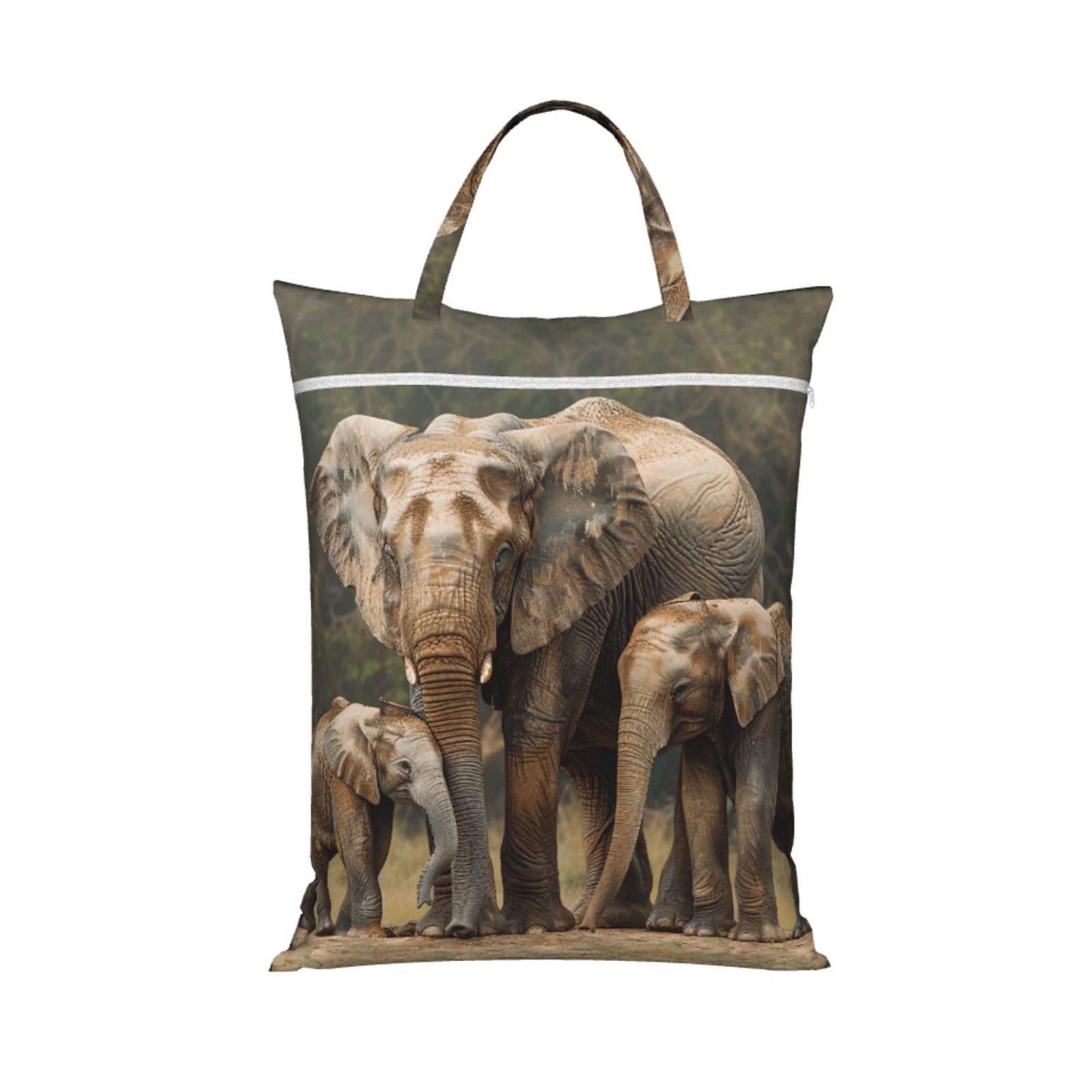 Large Travel Laundry Bags,Elephant Family Print with Handle Foldable Laundry Bag for Holidays Gym Swimming and Family Trips, 1Pcs
