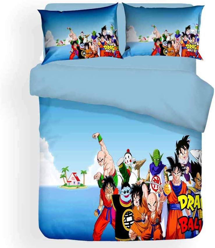 Dragonball Z Goku 3D Printed Bedding Set 3 Pieces Zipper Closure Double Hypoallergenic Soft Microfiber for Teens, Adults(variety of sizes)