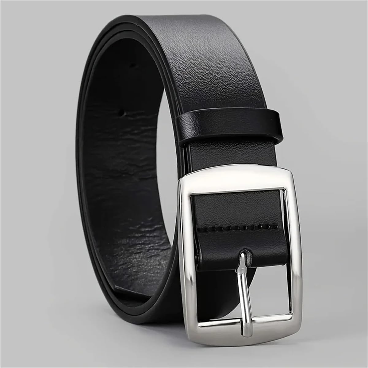 Yeuyyben Cinturón de piel sintética para hombre, hebilla de metal, cinturón de cintura para jeans, talla grande