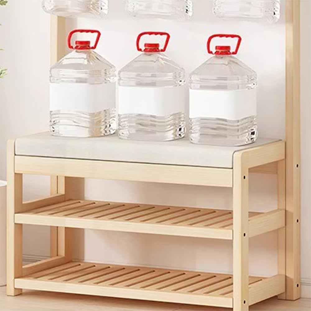 Zapatero de bambú con cojín, 2 Niveles, Capacidad de 80 kg, Elegante Mueble de Entrada para Pasillo, Dormitorio y Sala de Estar - 61 x 31 x 47 cm