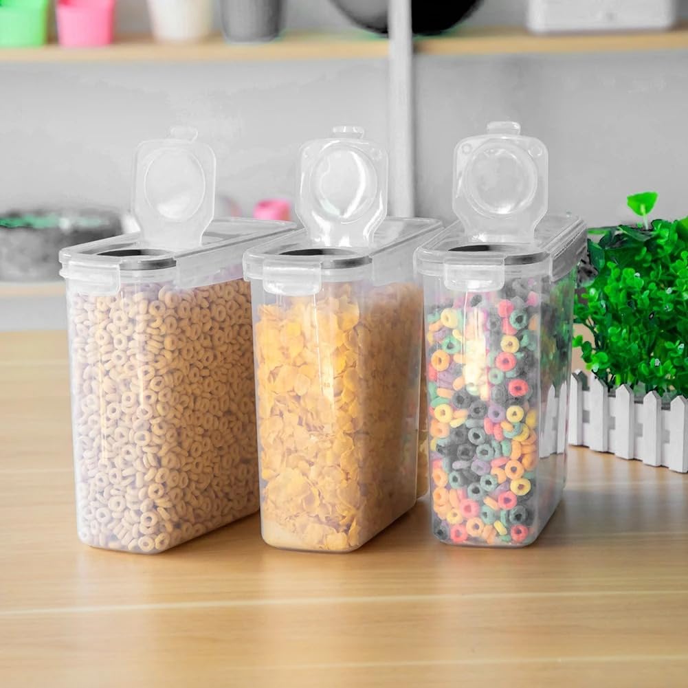 Juego de 4 recipientes de plástico transparente para almacenamiento de alimentos con tapas herméticas (2,5 L)