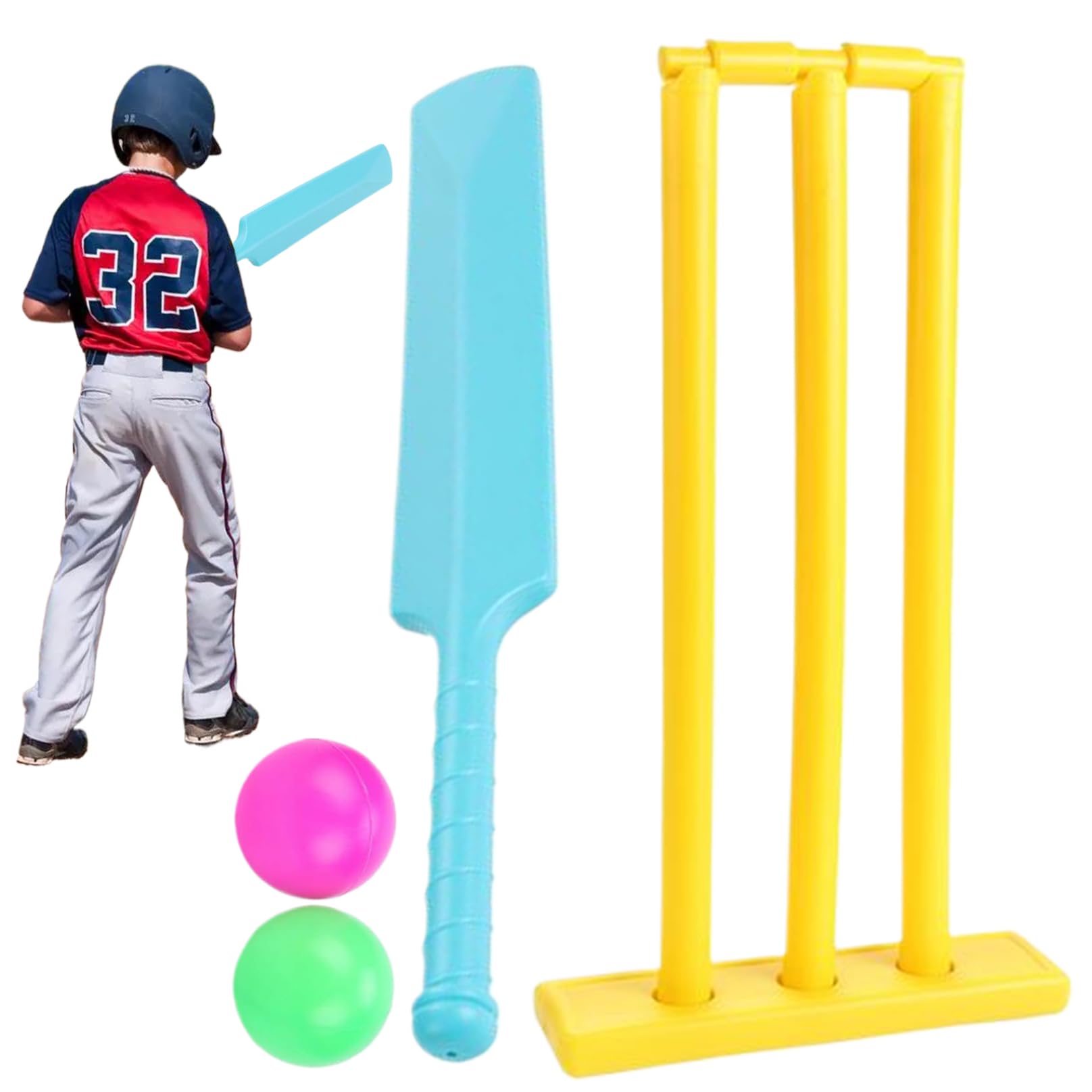 Ensemble de Cricket pour Enfants, kit de Cricket avec Batte ABS, souches, 2 balles, Jeu d'interaction Parent-Enfant pour Jardin, Plage, Maison, équipement pour en