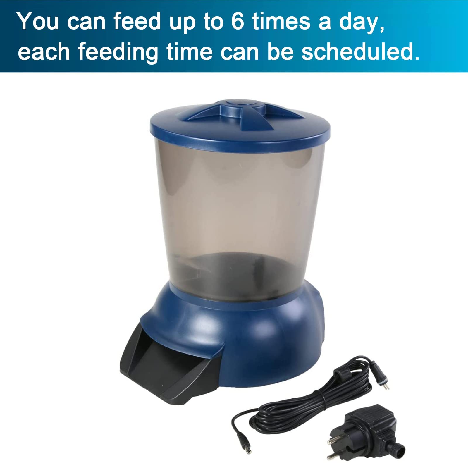 Distributeur Automatique de Grande capacité de Nourriture pour Poissons dans Les bassins de Jardin, avec écran LCD & 6 Fois Le réglage du Temps d'alimentation (5L)