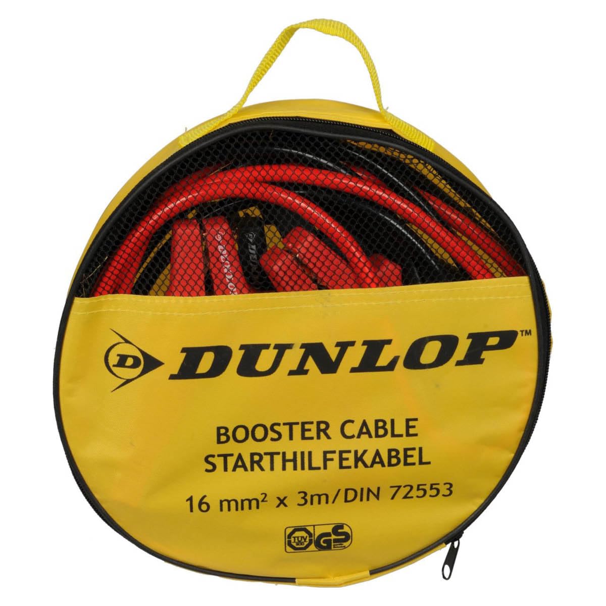 Dunlop Pinzas Batería Coche 16 mm² x 3 m - Pinzas Cocodrilo para Emergencias - Incluye Bolsa de Transporte - Certificado TÜV