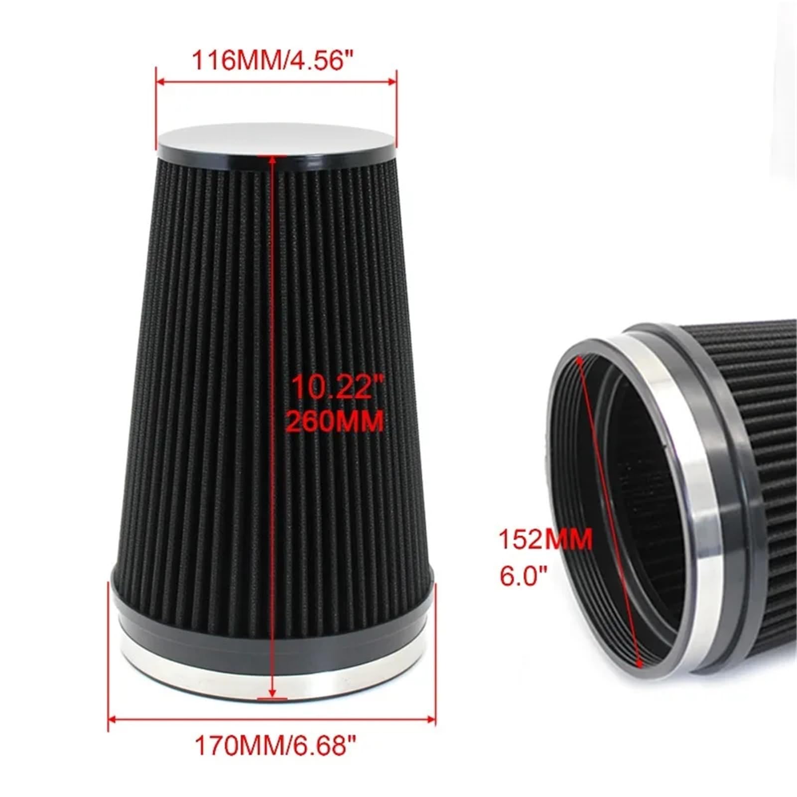 Filtro aria Filtro a cono universale ad alto flusso Tubo di aspirazione fredda Filtro di aspirazione aria fredda lavabile per motore di auto da corsa(6inch Red)
