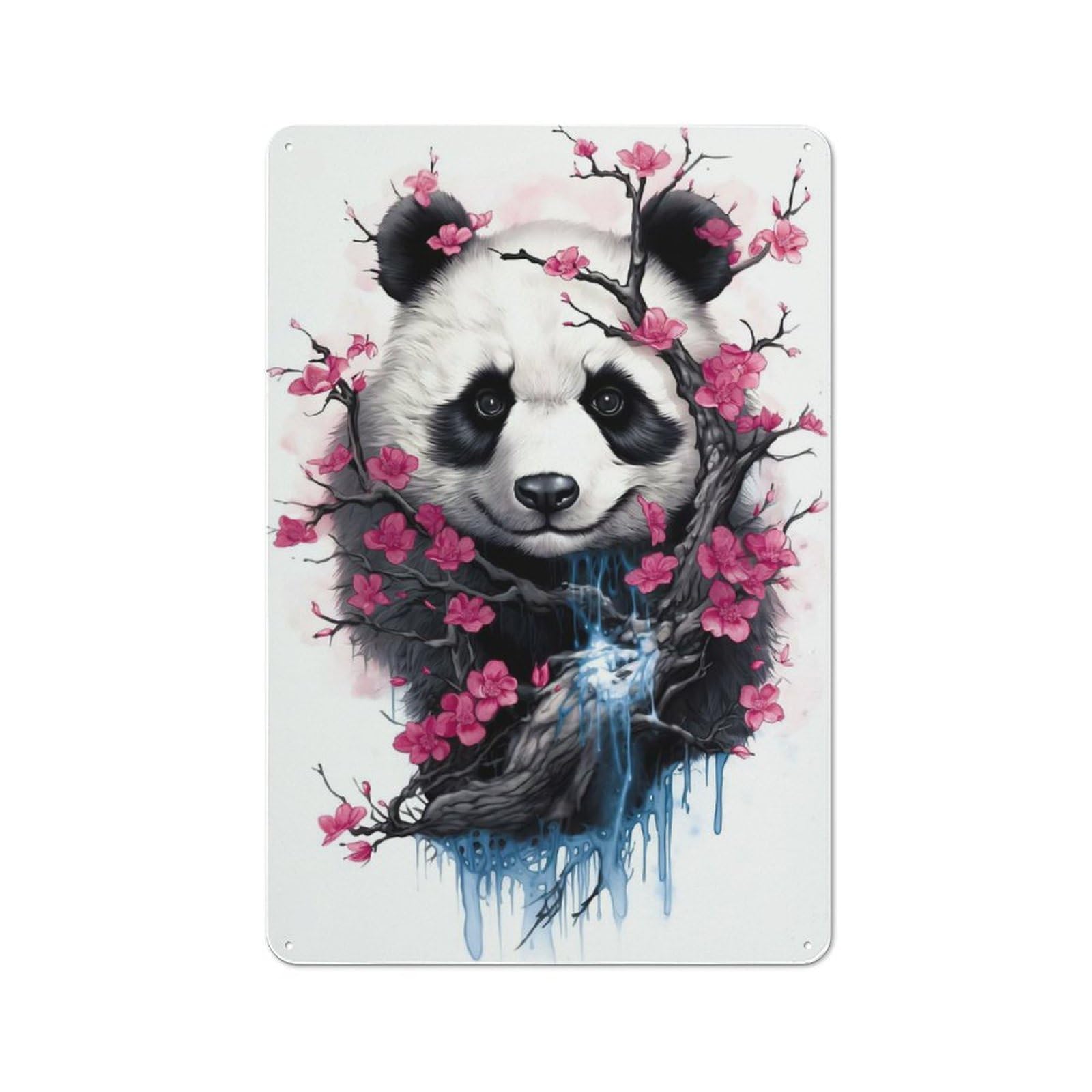 Junmoney Style-2 Cherry Blossom Panda Metal Wall Plaque 30X20cm, Vintage Nostalgic Wall Art For Bedroom, Office, Home Bar Or Dining Room