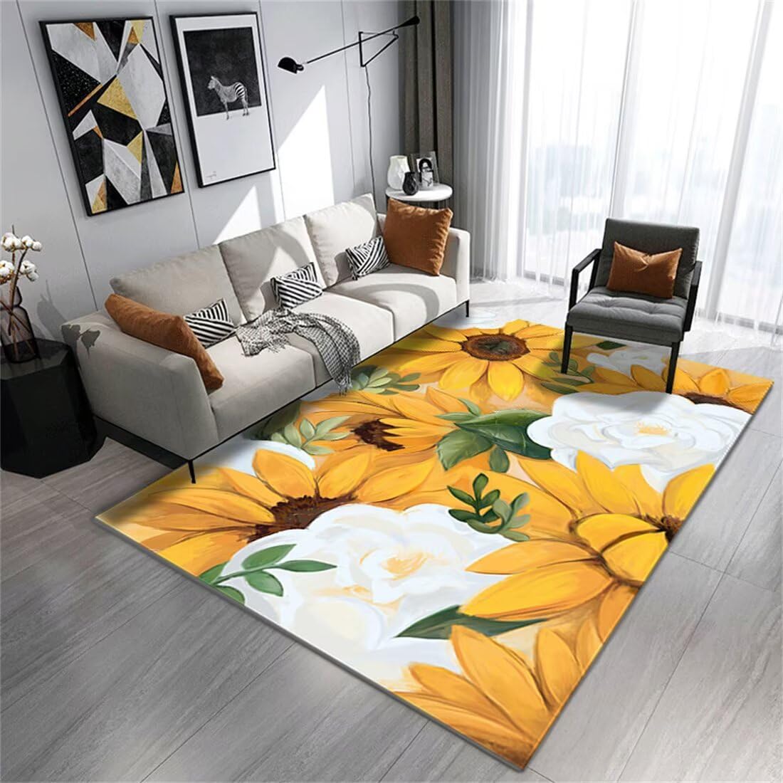 Tapis jeu enfant antiderapant salon rectangulaire fleurs