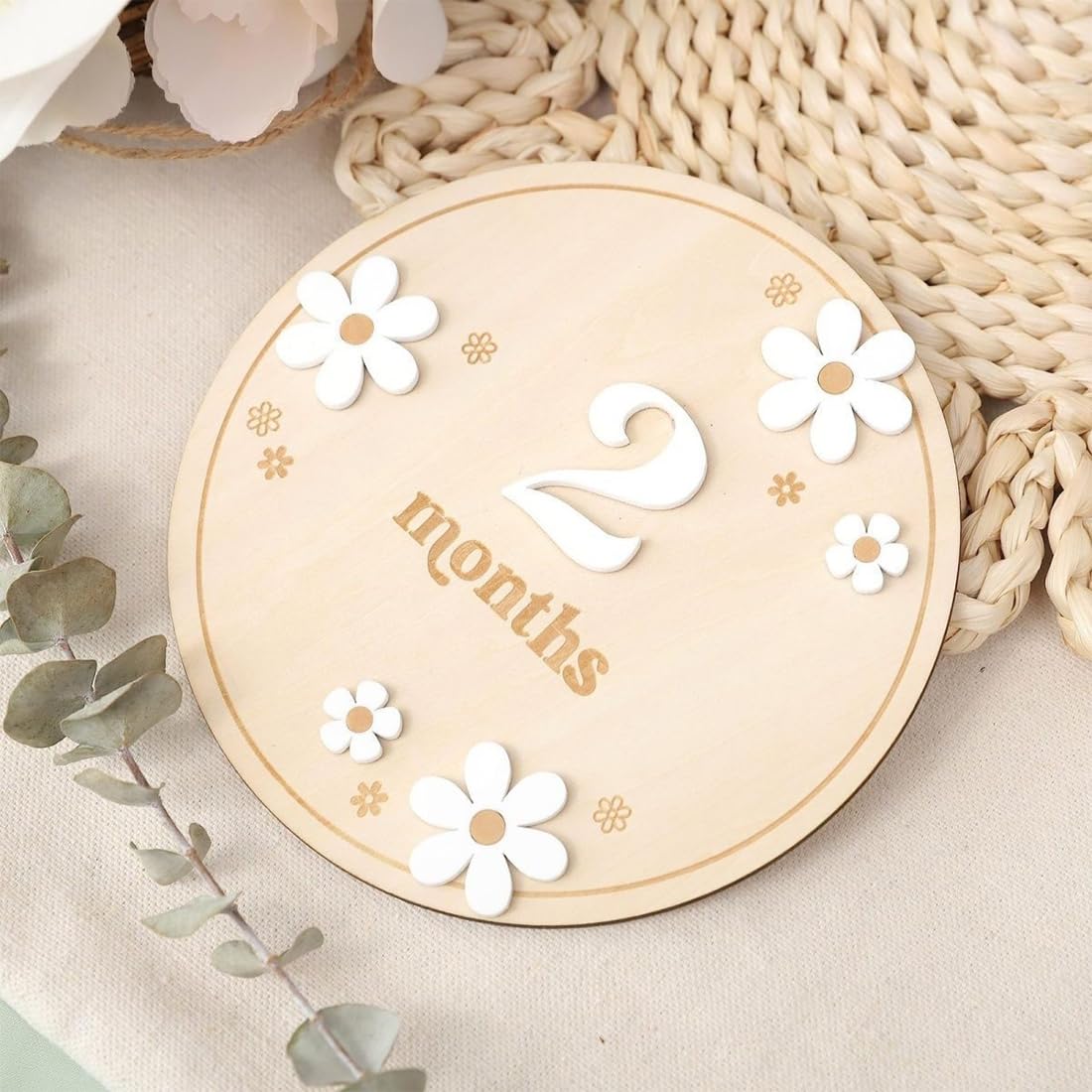 UZEXYO 1 PC Baby Monthly Milestone Cards, Milestone Baby Cards, Wooden Baby Milestone Discs Photo Props - Image 3