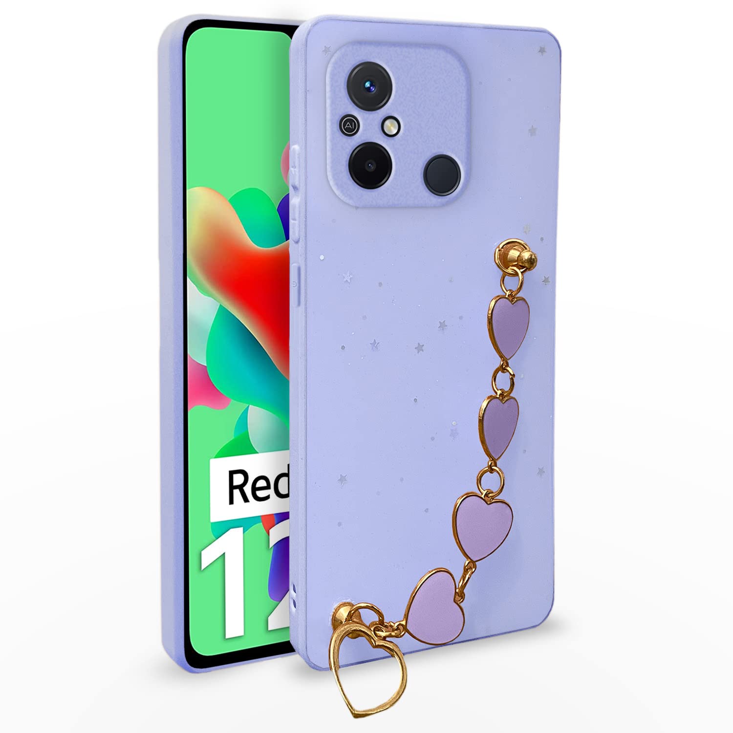Pikkme Redmi 12C / Poco C55 Back Cover for Girls | Heart Shaped Metal Chain Blocks | Sparkling Soft TPU | Case for Redmi 12C / Poco C55 (Purple) (B0C43QQJF1) Amazon Price History, Amazon Price Tracker