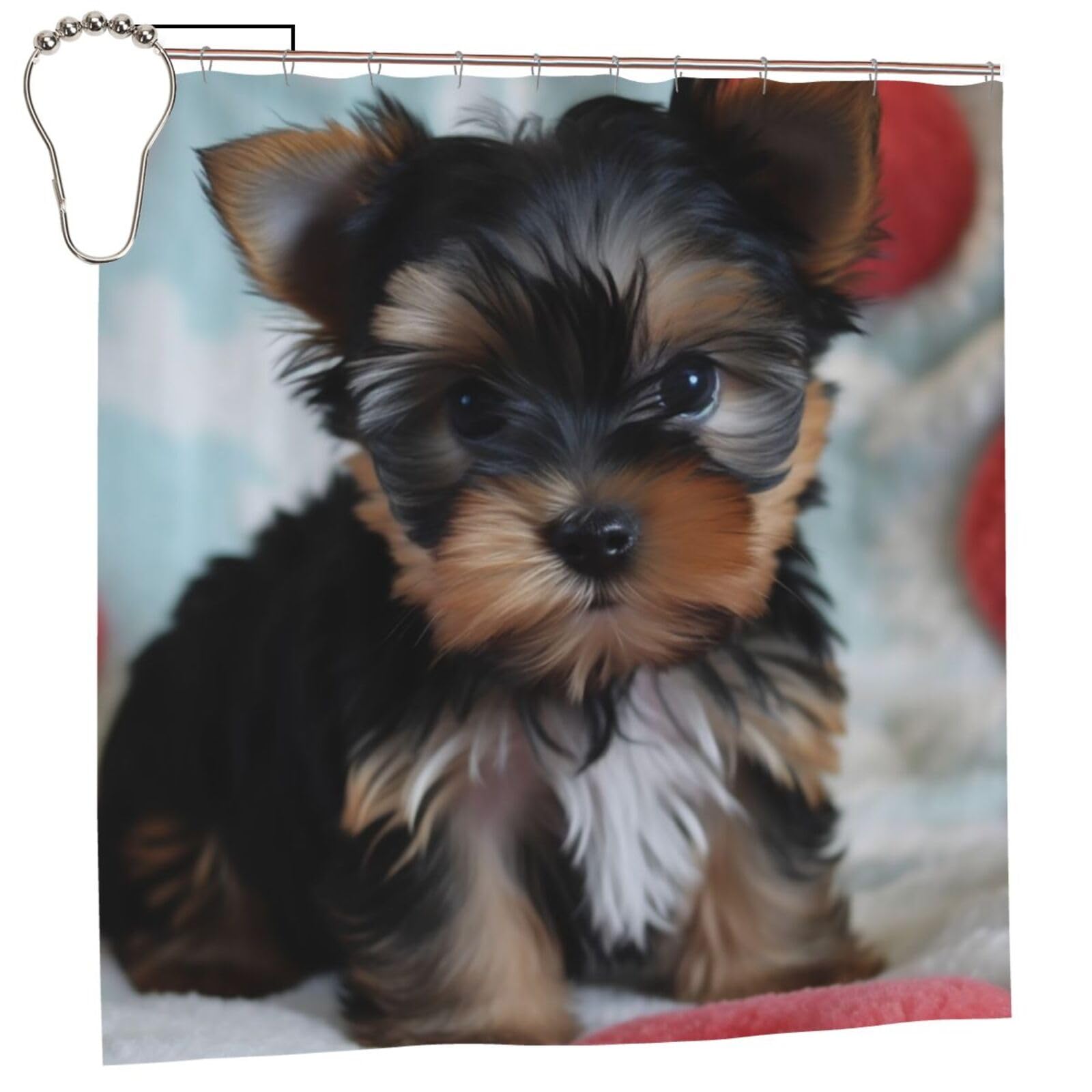FodPand Yorkie Puppy Shower Curtain 70"x70" Waterproof Long Bathroom Curtain Heavy Duty Thick Cloth Bath Curtain Set with Hooks, Modern Abstract Art Pattern Bathroom Shower Curtains