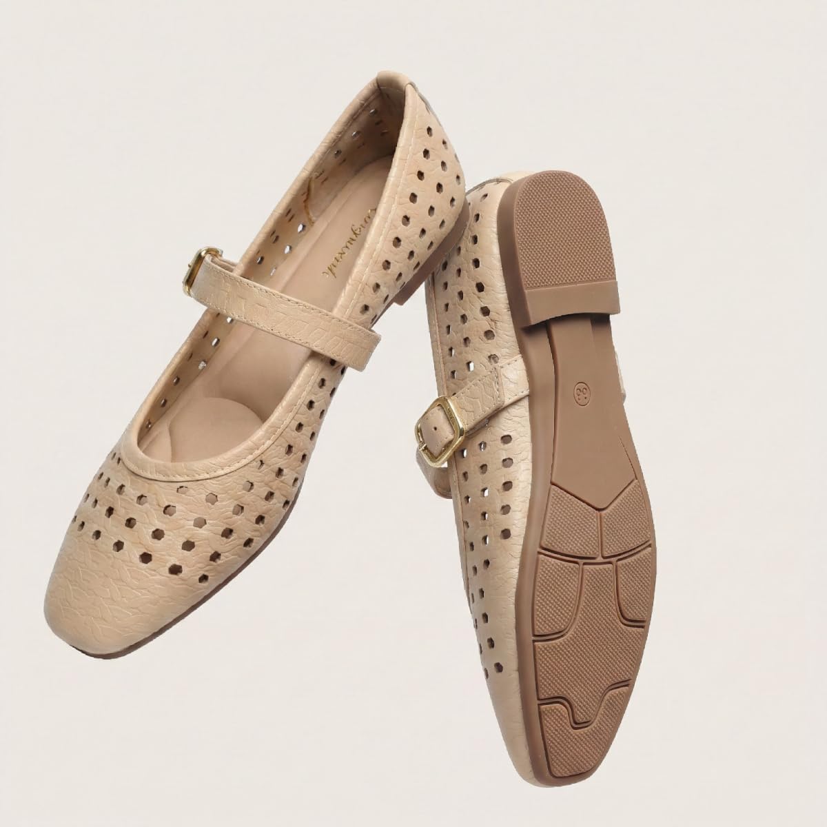 Mary Jane Shoes Women Flats Ballet Flats with Strap Square Toe Buckle MaryJanes for Women Dressy Comfortable