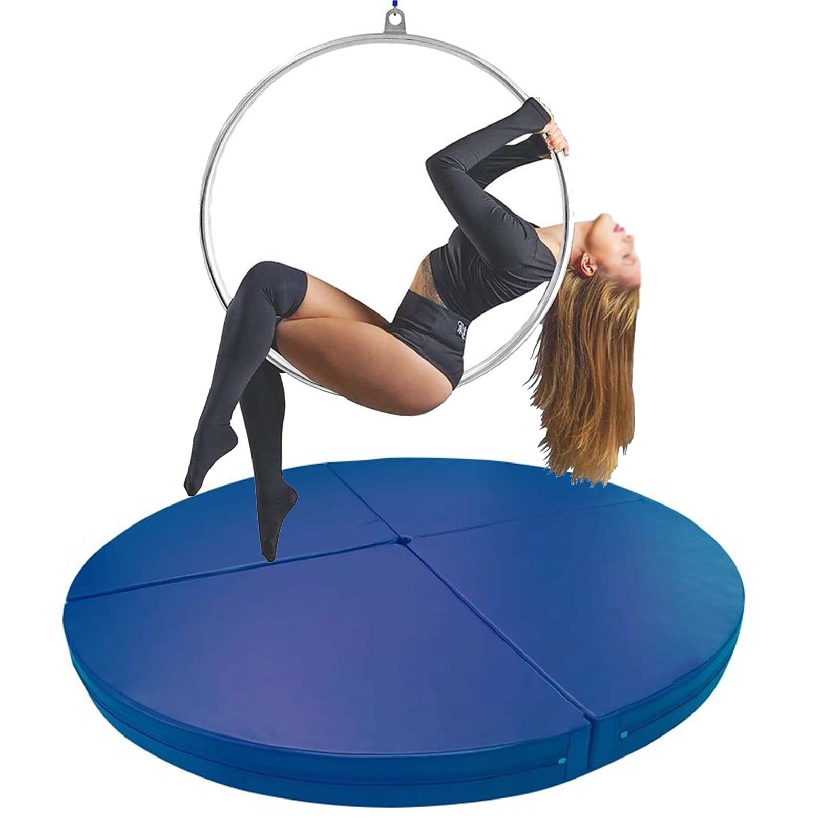WJFTODAY Aerial Hoop Crash Mat, Portable Foldable Dance Fitness Pad, Non-Slip Safety Cushion for Stripper Pole & Yoga, 160cm x 3cm (63in x 1.2in), Blue