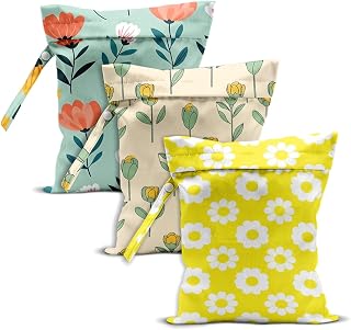 Floral Print Wet Dry Bag, Reusable Washable Waterproof Wet Bag for Swimsuit Diaper Dirty Clothes, Set of 3, Portable Storage Pouch for Travel Beach Pool Yoga Gym Camping, Colorful Daisy Tulip Pattern