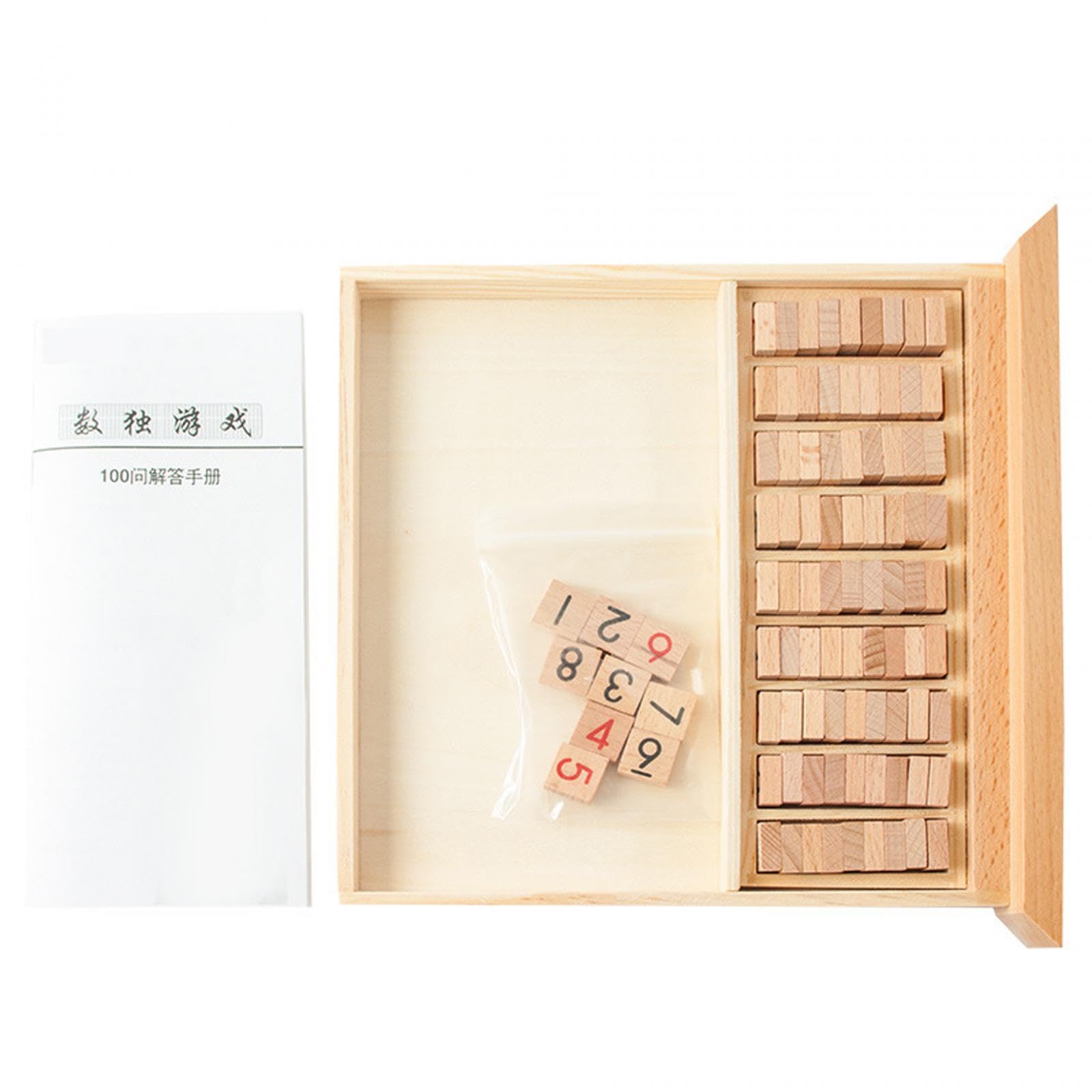 Oshhni Sudoku Brettspiel Holz Sudoku Puzzles Denkspiel Familienspiel Mathematikspielzeug mit Tragbarem Schubfach Und 90 Zahlenblöcken für Kinder Erwachsene L, Grün