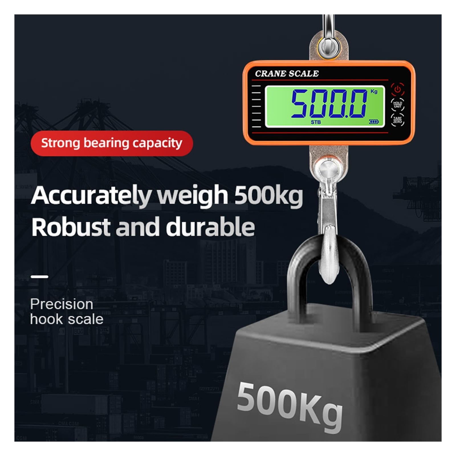 1500 kg/1000 kg/500 kg digitale Hängewaage mit 65 Fuß Fernbedienung, robuste Kranwaage, dimmbare LCD-Industrie-Hakenwaage Handwerker oder Arbeiter(LCD 500KG Blue)
