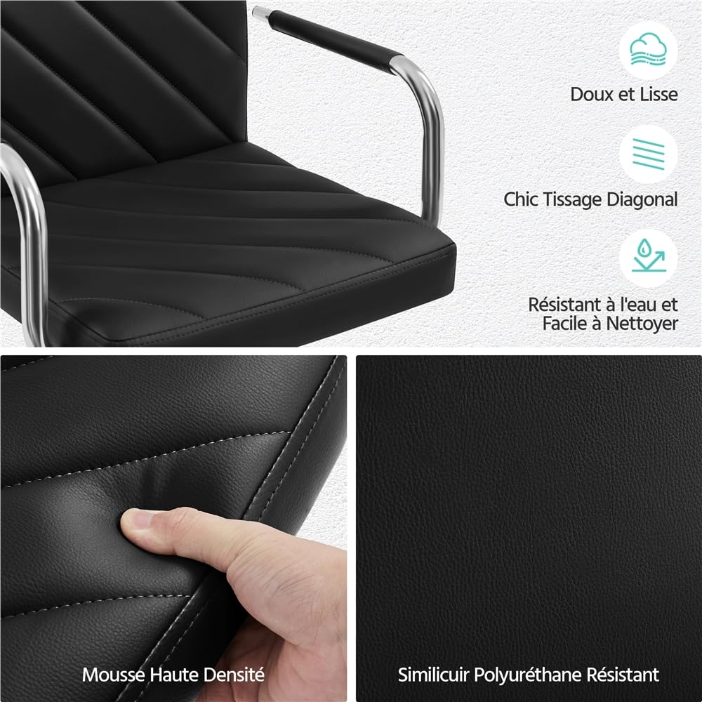Yaheetech Lot de 2 Tabourets de Bar avec Accoudoirs Réglables en Hauteur Siège Rotatif sur 360°, Chaises de Bar en Similicuir et Pied en Métal, Tabouret Haut Moderne pour Bar Salle à Manger Noir