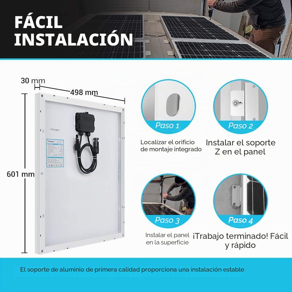 Renogy Kit Solar 50W 12V, Kit Solar Autoconsumo, Kit Panel Solar, Kit Solar Autocaravana de Placa Solar 12V con Regulador Solar PWM 10A 12V/24V para Furgoneta,Camper,Casa, Panel Solar Portatil 50W