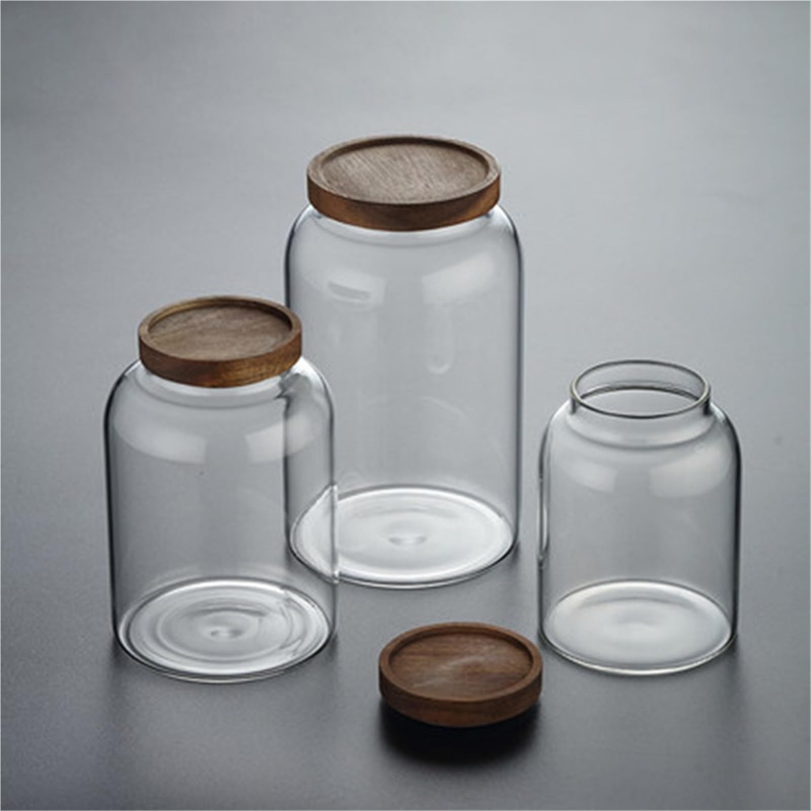 Tarro de conservación Large Capacity Glass Sealed Jar Lid Storage Wood Cover Coffee Bean Organizer Kitchen Containers(3000ML)