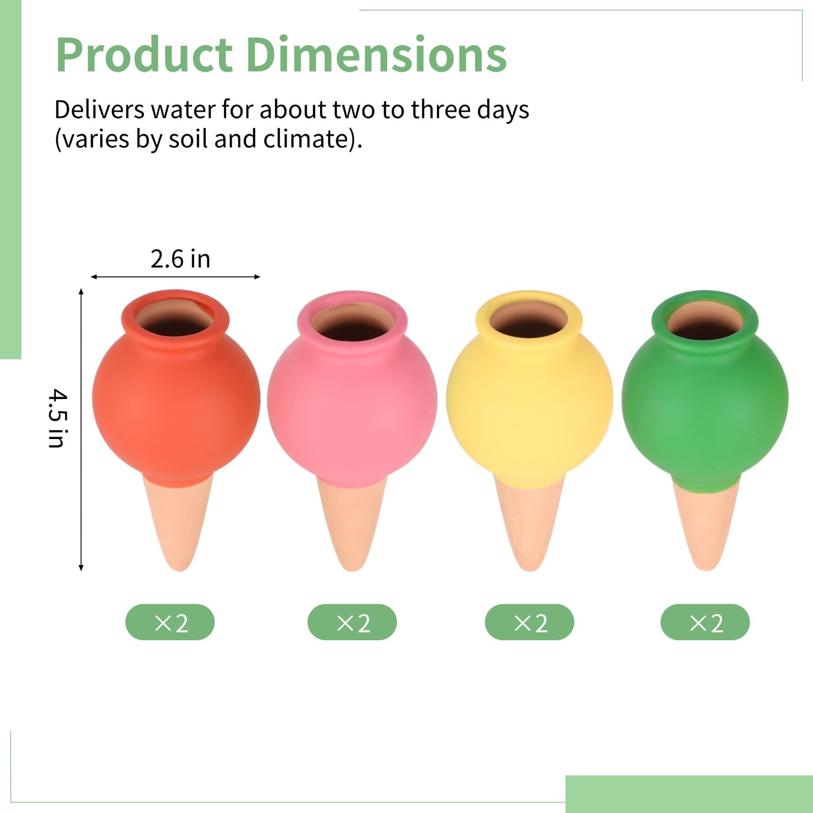 Varku Lot de 8 pics d'arrosage automatique en terre cuite pour plantes en pot à libération lente - Supporte l'humidité de 3 à 5 jours pour les vacances