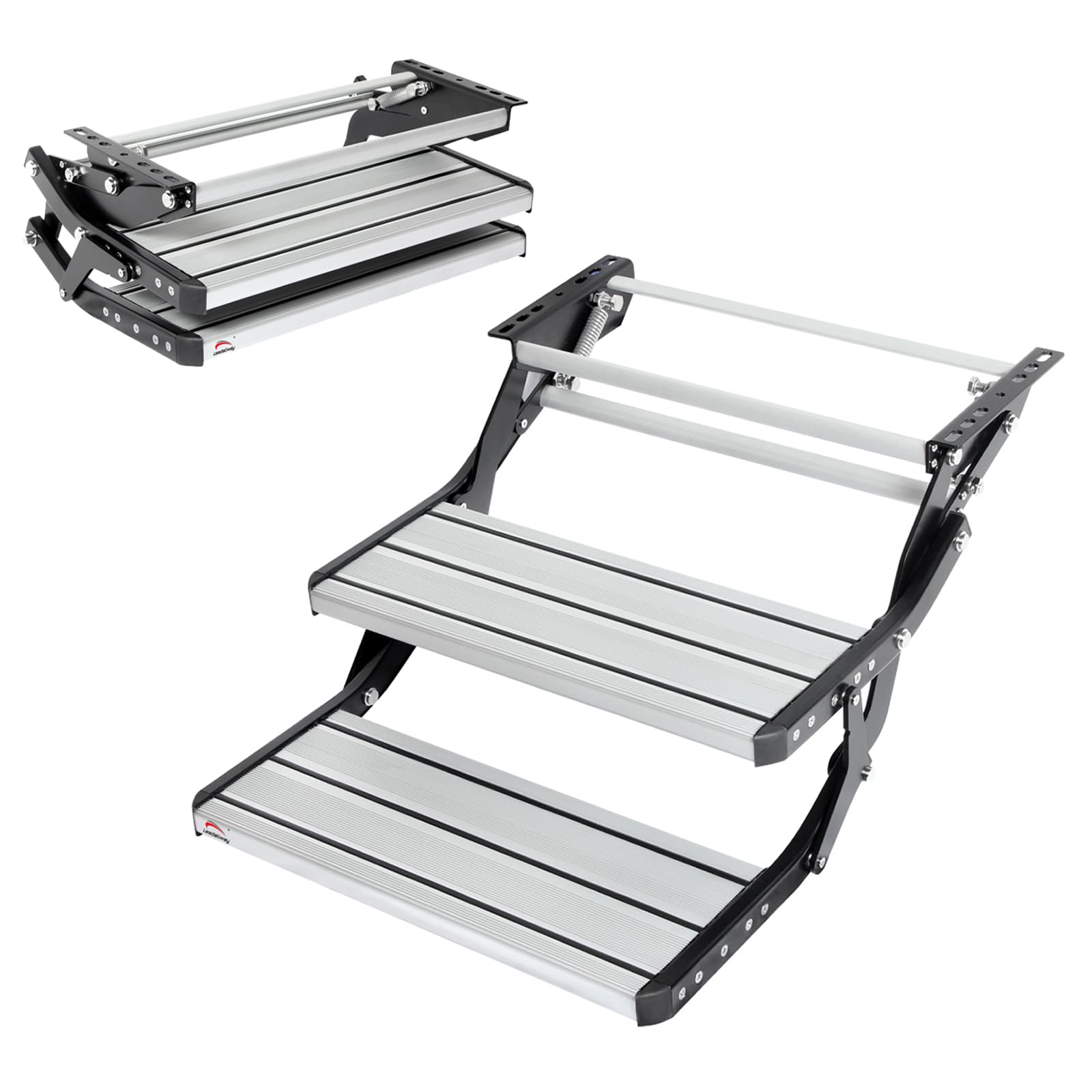 LEADALLWAY RV Step Camper Stair Folding Manual Double Drop Down Steps 440Lbs Capacity