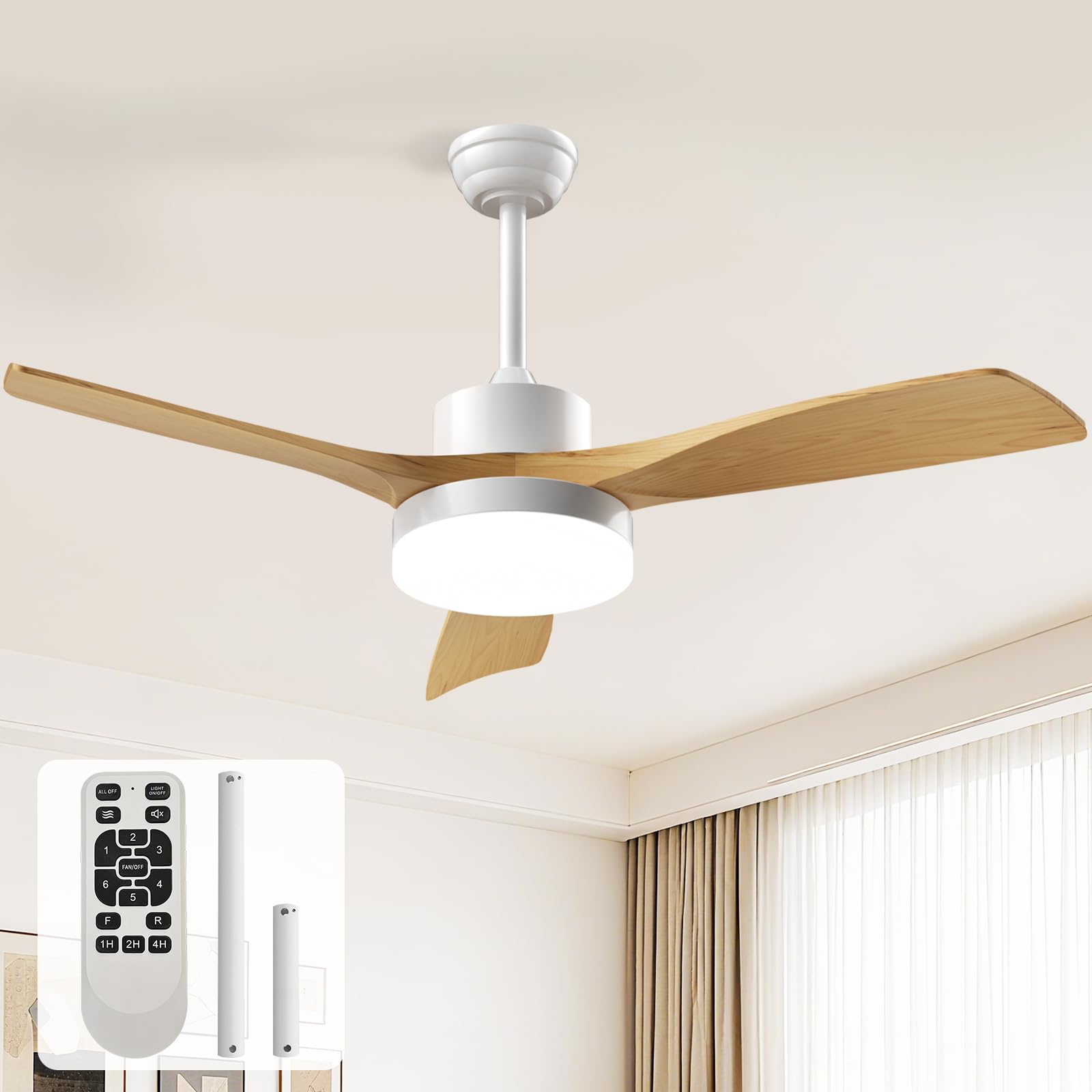 EppieBasic Deckenventilator mit Beleuchtung Wohnzimmer: 132cm Deckenventilatoren LED-Beleuchtung 3000LM 3 Farbtemperaturen - Fernbedienung 6 Stufen Timer 1/2/4H Sommer/Winter für Schlafzimmer